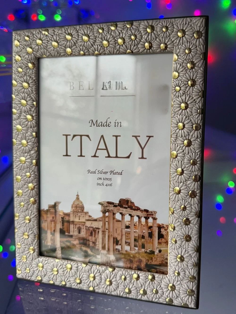 Beltrami made in Italy Daisy pink gold rustic silver plated Picture Frame 4x6